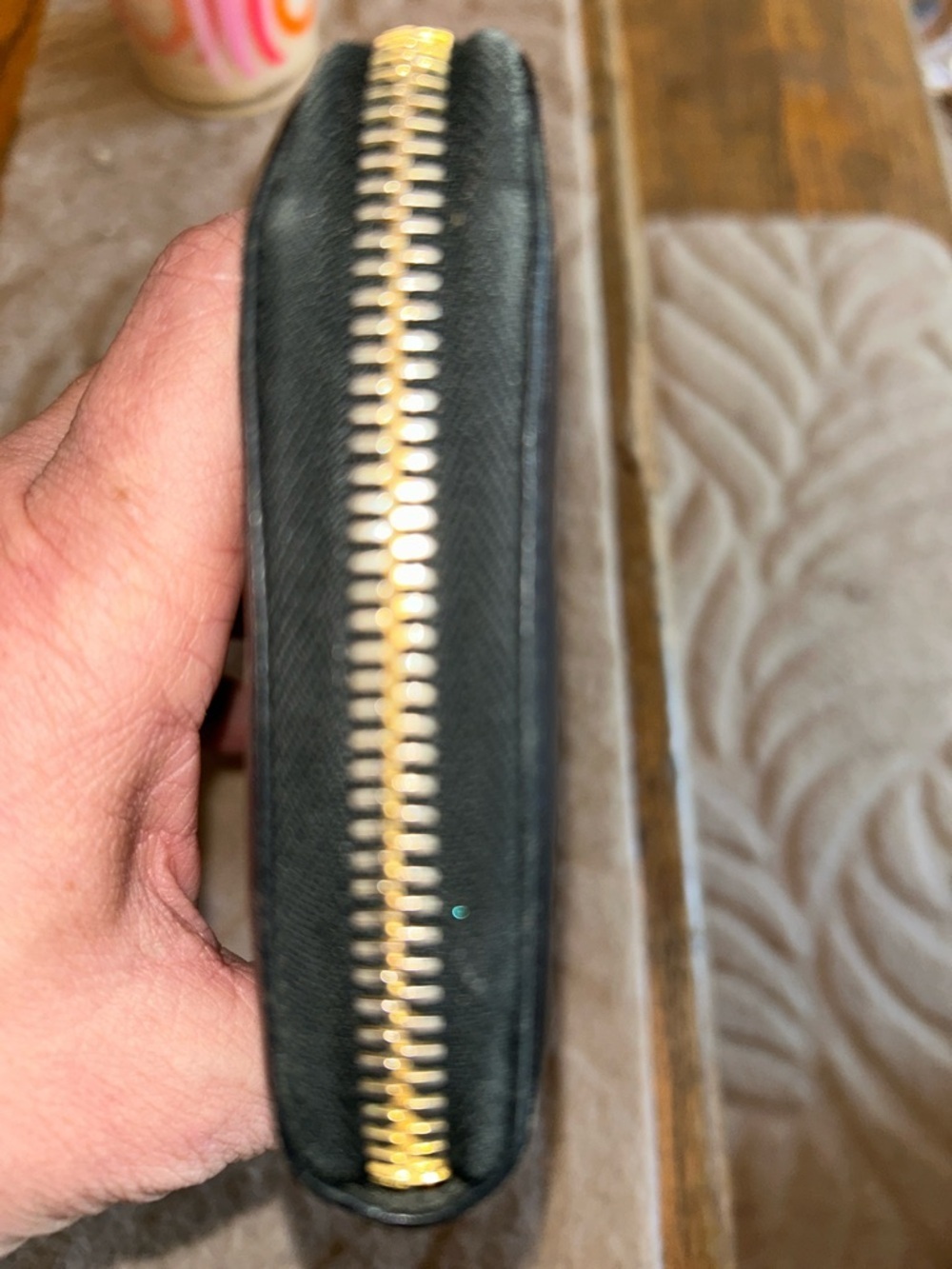 Prada Black Saffiano Zip Wallet with Gold Logo - Picture 4 of 9